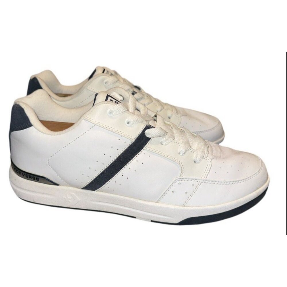 Converse All Star Leather Sneakers Mens 14 White Navy‎ AV738 Vintage 2001 Rare